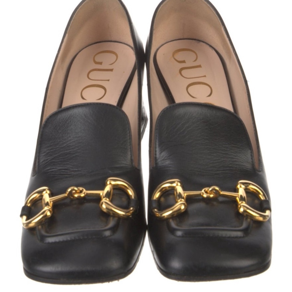 Gucci Black Heels with Gold Detailing
